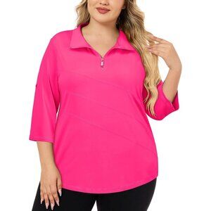 Women's Plus Size Golf Tennis Polo Shirt 3/4 Sleeve V-Neck UPF 50+ Athletic